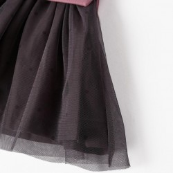 Sweat Dress With Tulle Skirt For Baby Girl 'Minnie', Pink/Black