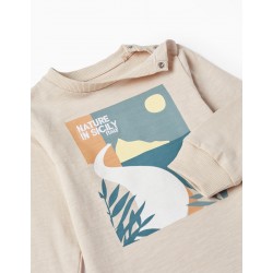 LONG SLEEVE T-SHIRT FOR BABY BOY 'NATURE IN SICILY', BEIGE