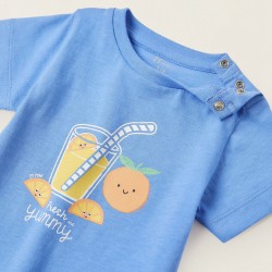 COTTON T-SHIRT FOR NEWBORN BABY BOYS 'ORANGES', BLUE