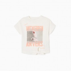 GIRL'S KNOTTED COTTON T-SHIRT 'ANTWERPEN', WHITE