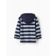 STRIPED HOODED POLO SHIRT IN COTTON PIQUÉ FOR BOYS, BLUE