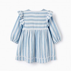 STRIPED COTTON DRESS FOR BABY GIRL 'B&S', WHITE/BLUE