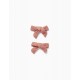PACK OF 2 HAIR CLIPS WITH BOW FOR BABY AND GIRL, PINK