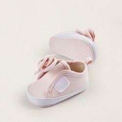 FABRIC & LEATHER SNEAKERS WITH BOW FOR NEWBORN, LIGHT PINK
