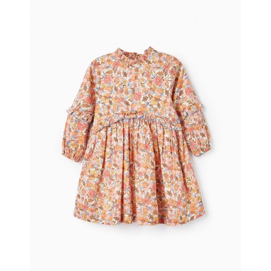 COTTON DRESS WITH FLORAL PATTERN FOR BABY GIRLS, MULTICOLOUR