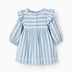 STRIPED COTTON DRESS FOR BABY GIRL 'B&S', WHITE/BLUE
