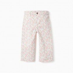 FLORAL PATTERN TWILL PANTS FOR BABY GIRL, MULTICOLOR