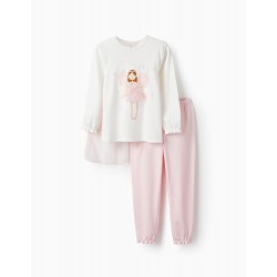 COTTON INTERLOCK PAJAMAS WITH COVER FOR GIRLS 'FAIRY', WHITE/PINK