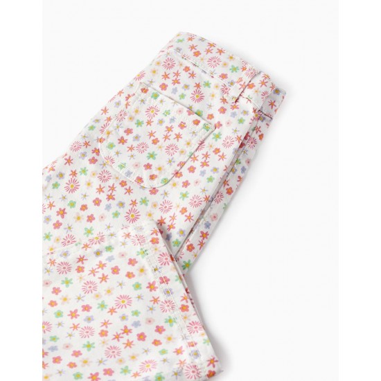 FLORAL PATTERN TWILL PANTS FOR BABY GIRL, MULTICOLOR