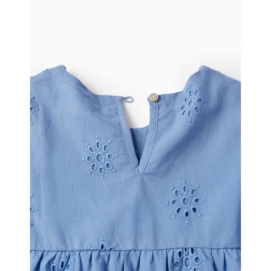 COTTON BLOUSE WITH ENGLISH EMBROIDERY FOR GIRL, BLUE