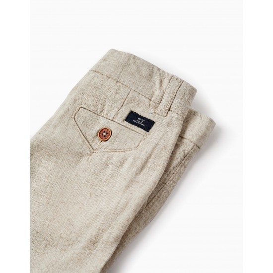 CHINO AND LINEN SHORTS FOR BOYS, BEIGE