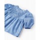 COTTON BLOUSE WITH ENGLISH EMBROIDERY FOR GIRL, BLUE