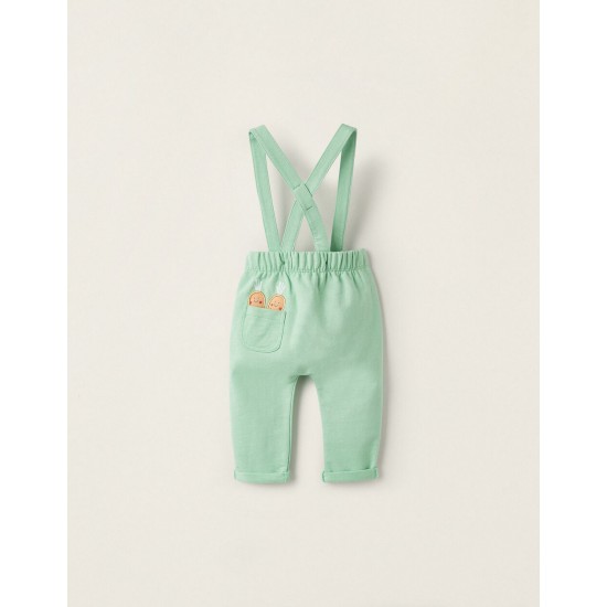 PANTS WITH REMOVABLE STRAPS FOR NEWBORN 'CARROTS', GREEN