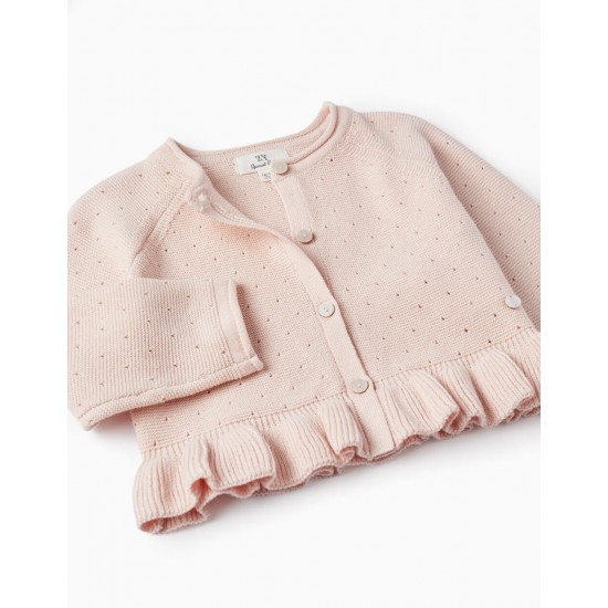 KNITTED BOLERO JACKET WITH RUFFLE FOR BABY GIRLS, LIGHT PINK
