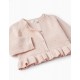 KNITTED BOLERO JACKET WITH RUFFLE FOR BABY GIRLS, LIGHT PINK