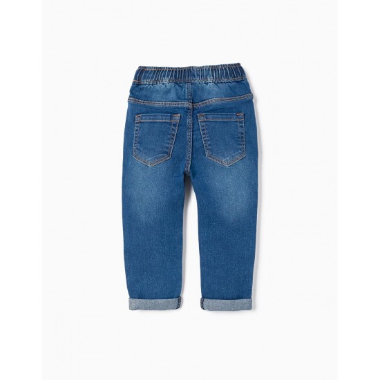 SPORTY DENIM TROUSERS FOR BABY BOYS, BLUE