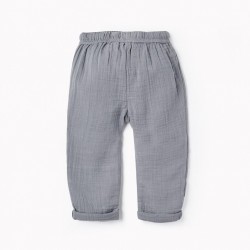 COTTON BAMBULA TROUSERS FOR BABY BOYS, BLUE