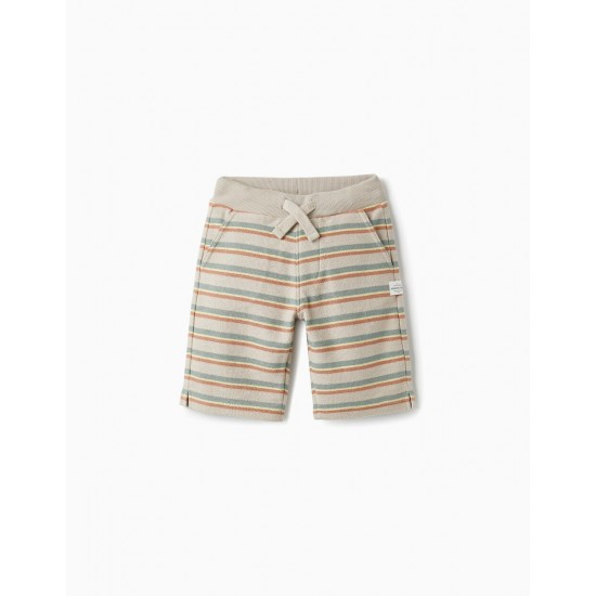 BOYS' COTTON KNITTED SHORTS, LIGHT BROWN