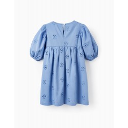 COTTON DRESS WITH ENGLISH EMBROIDERY FOR GIRL, BLUE