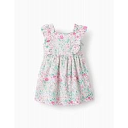 FLORAL COTTON DRESS FOR BABY GIRLS, WHITE/PINK