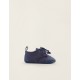 FABRIC AND FUR SHOES FOR NEWBORN, DARK BLUE