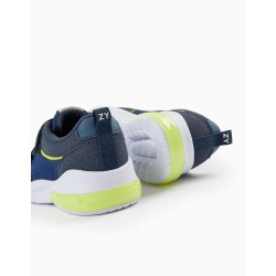 BOYS' SNEAKERS WITH LIGHTS, DARK BLUE/NEON GREEN