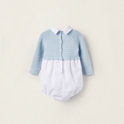 COMBINED LONG SLEEVE JUMPSUIT FOR NEWBORN, LIGHT BLUE/WHITE