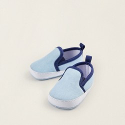 FABRIC & LEATHER SNEAKERS FOR NEWBORNS, BLUE