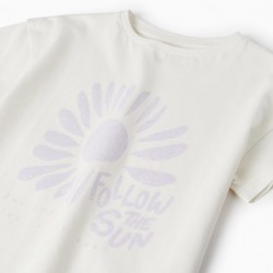 SHORT SLEEVE T-SHIRT FOR GIRLS 'FOLLOW THE SUN', WHITE