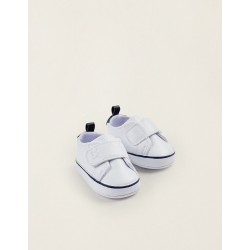 SYNTHETIC LEATHER SNEAKERS FOR NEWBORNS, WHITE