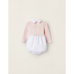 COMBINED LONG SLEEVE JUMPSUIT FOR NEWBORN, LIGHT PINK/WHITE
