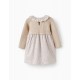 COMBINED DRESS WITH MESH AND COTTON FOR BABY GIRL 'FLORAL', BEIGE