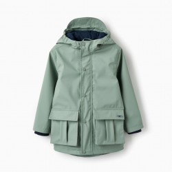 HOODED RUBBER PARKA FOR BOYS, GREEN