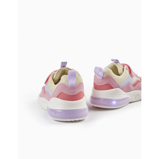 GIRLS' SNEAKERS WITH LIGHTS 'ZY SUPERLIGHT', PINK/LILAC/BEIGE