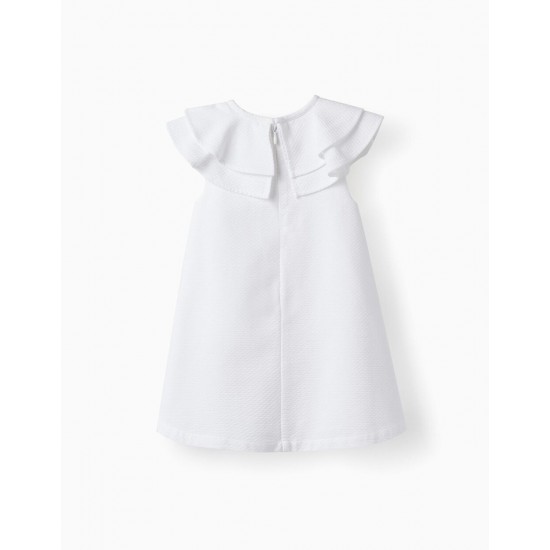 BABY GIRL RUFFLED COTTON DRESS, WHITE
