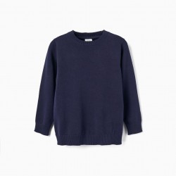 KNITTED SWEATER FOR BOYS, DARK BLUE