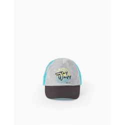 BOYS' COTTON AND MESH CAP 'STAY WAVY', BLUE/GREY