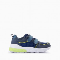 BOYS' SNEAKERS WITH LIGHTS, DARK BLUE/NEON GREEN