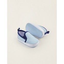 FABRIC & LEATHER SNEAKERS FOR NEWBORNS, BLUE