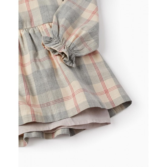 Checkered Dress For Girls 'B&S', Grey/Beige