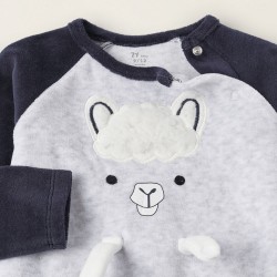 Velvet Bodysuit For Baby Boy 'Llama', Dark Blue/Grey