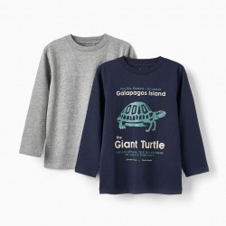PACK 2 COTTON T-SHIRTS FOR BOY 'GIANT TURTLE', DARK BLUE/GREY