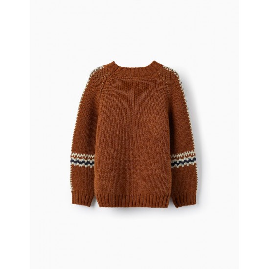 Knitted Wool Sweater For Boys, Brown