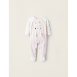 Velvet Bodysuit For Baby Girl 'Llama', White/Light Pink
