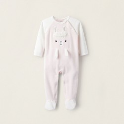 Velvet Bodysuit For Baby Girl 'Llama', White/Light Pink
