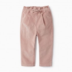 Corduroy Paperbag Pants For Baby Girls, Light Pink
