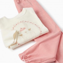 Velvet Pajamas For Girls 'Llama', White/Pink
