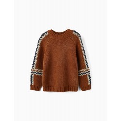 Knitted Wool Sweater For Boys, Brown