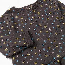 Brushed Cotton Dress With Stars For Girls, Gray