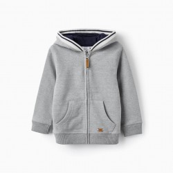 Cotton Jacket With Zipper And Hood For Boy, Gray